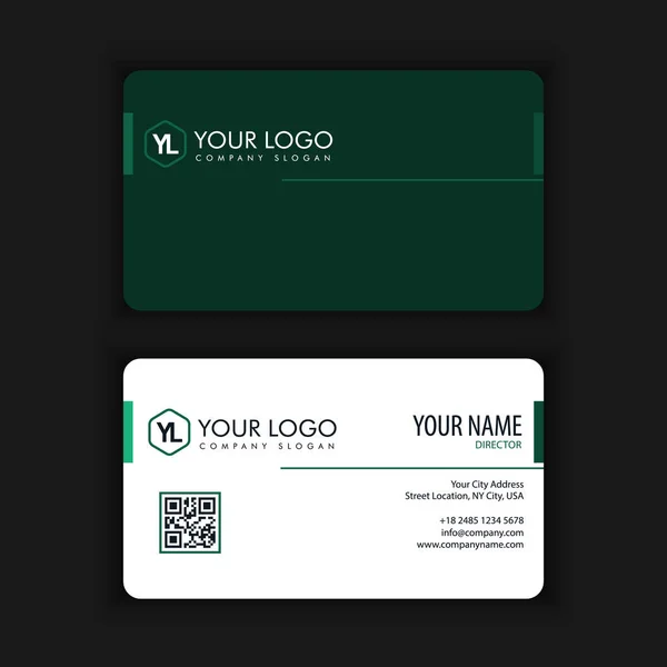 Plantilla de tarjeta de visita moderna creativa y limpia con color verde oscuro — Vector de stock