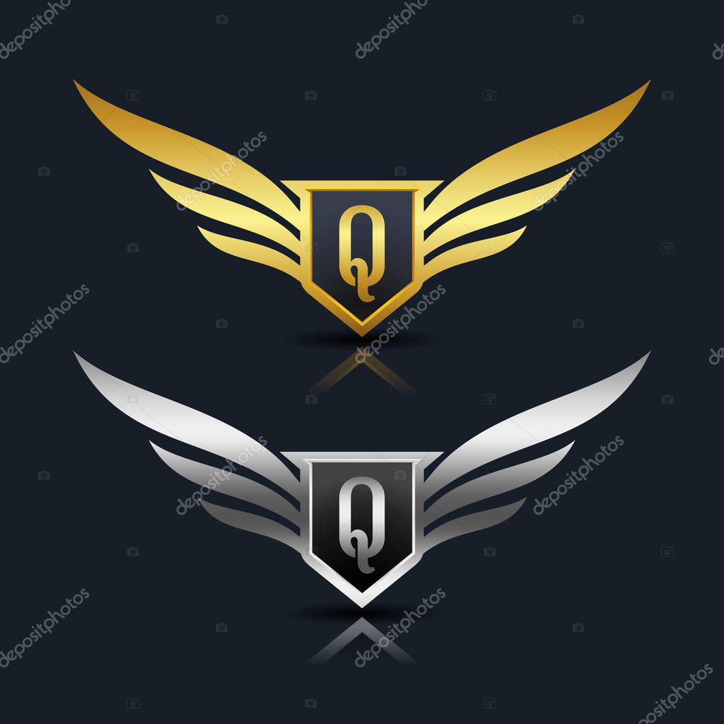 Wings Shield Letter Q Logo Template design. Vector Illustration
