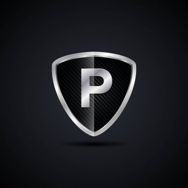 Mektup P kalkan logo tasarım kavramı şablonu. tamamen düzenlenebilir vektör