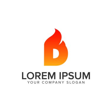 D harfi ateşleme alev logo tasarım kavramı şablonu.