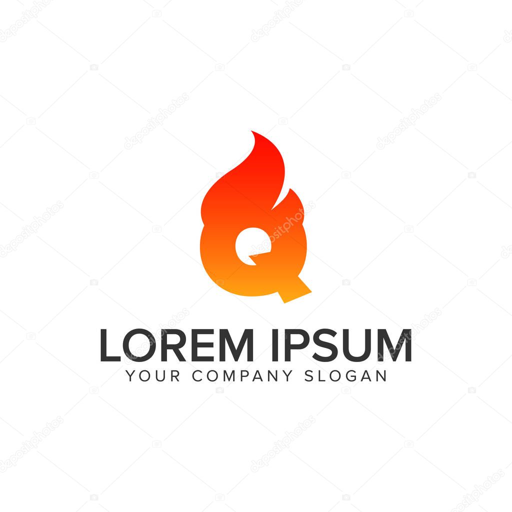 Letter Q ignition Flame logo design concept template. fully editable vector