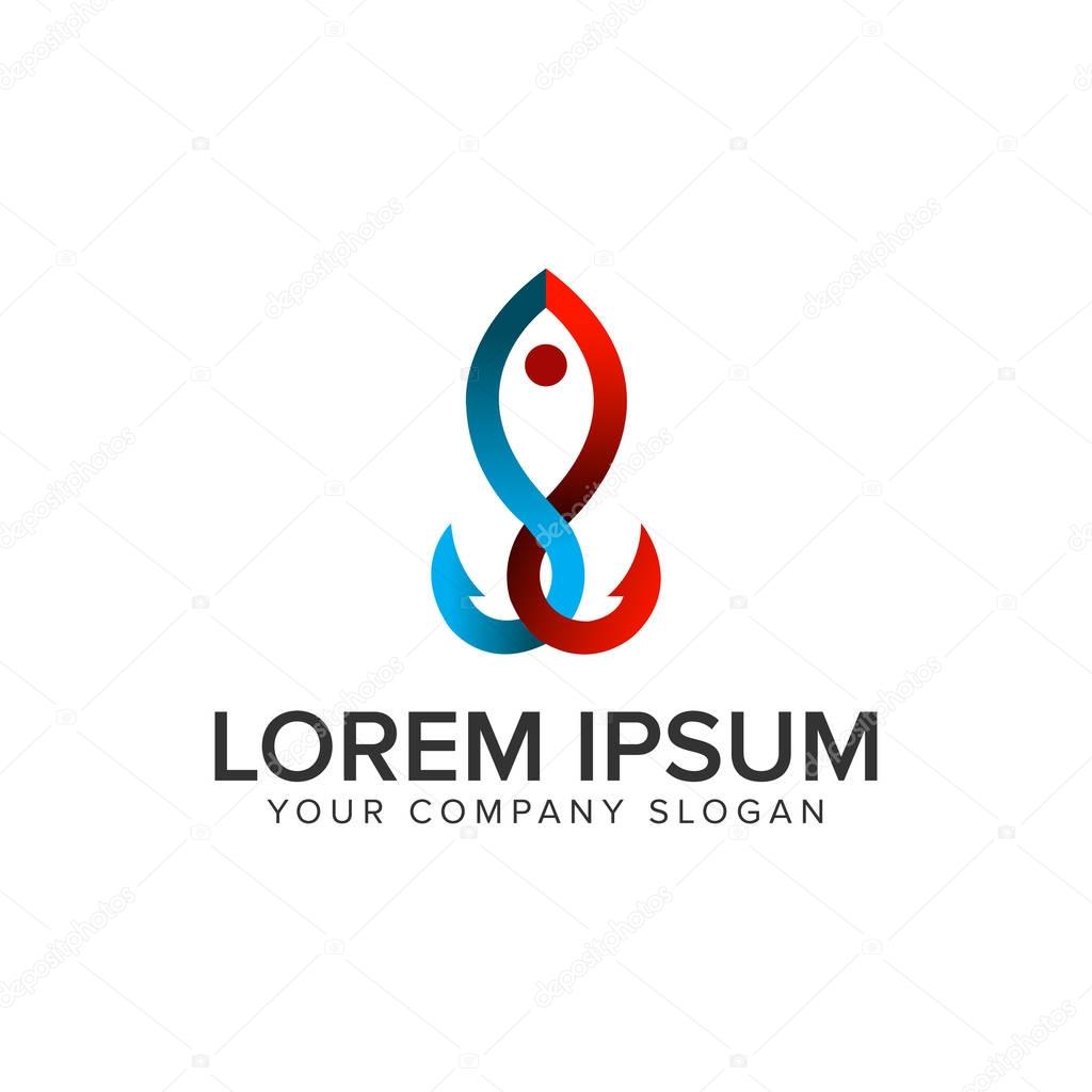 Fishing hook logo design concept template. fully editable vector