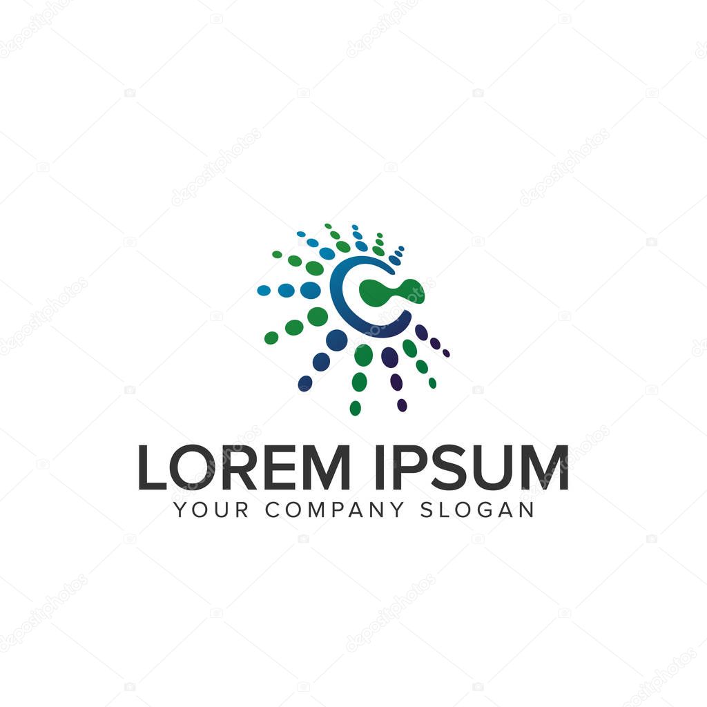 Letter C with dot technology logo design concept template. fully editable vector