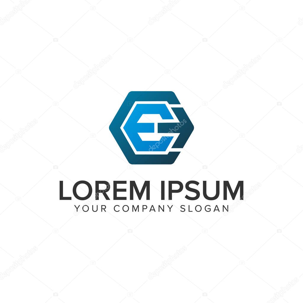Letter E hexagon Arrow logo design concept template. fully editable vector