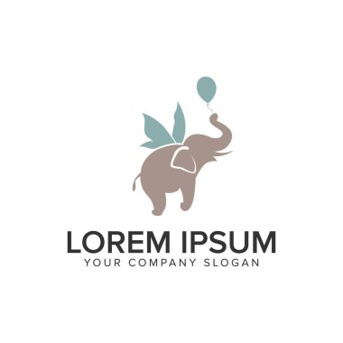 Elephan uçan logo tasarım kavramı şablonu.