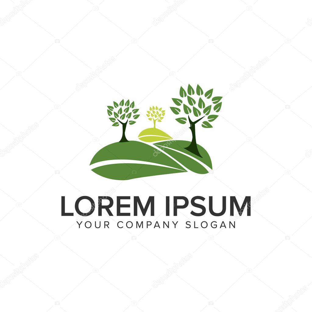 Nature tree meadow logo design concept template. fully editable vector