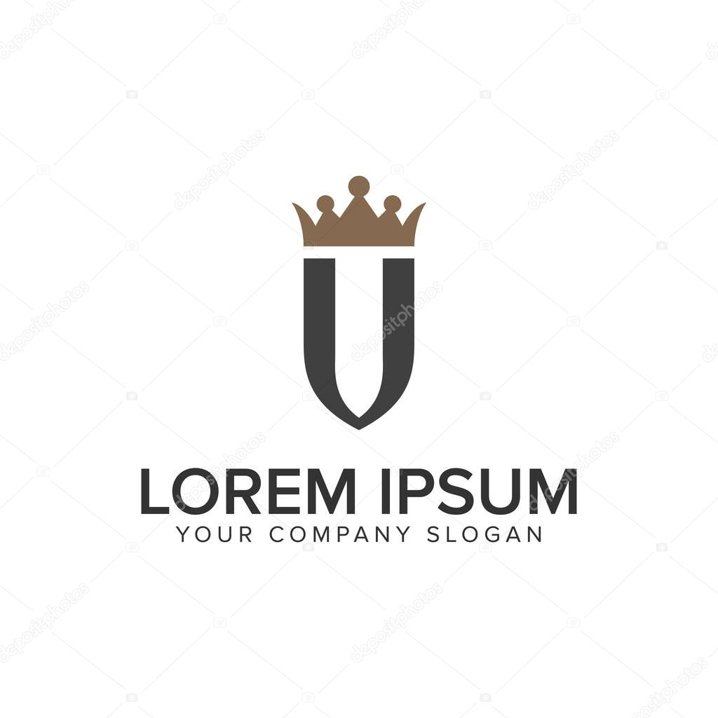 letter U with crown luxury logo design concept template.