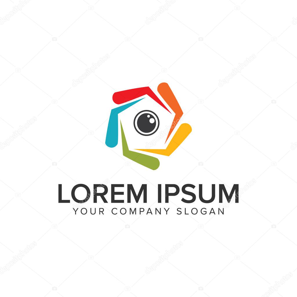 Camera lens Logo design concept template.