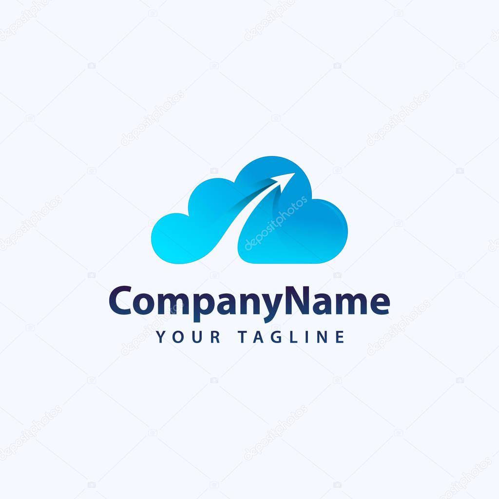 Creative Cloud Logo Design. Creative Vector icon of a blue cloud with arrows.