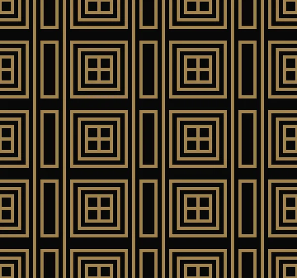 Seamless pattern with squares, black gold diagonal braided striped lines. Vector ornamental background. Futuristic vibrant design. — Stock Vector