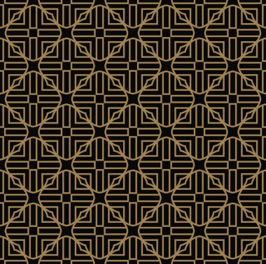 Seamless modeli ile kareler siyah altın diyagonal çizgili satırlar örgülü. Vektör süs arka plan. Fütüristik canlı tasarım.