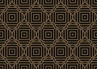 Seamless modeli ile kareler siyah altın diyagonal çizgili satırlar örgülü. Vektör süs arka plan. Fütüristik canlı tasarım.