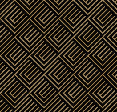 Seamless modeli ile kareler siyah altın diyagonal çizgili satırlar örgülü. Vektör süs arka plan. Fütüristik canlı tasarım.
