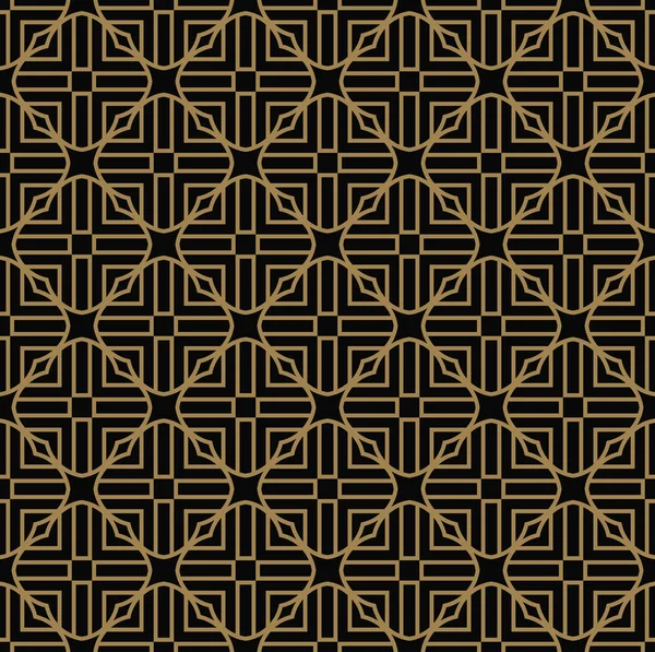 Nahtloses Muster mit Quadraten, diagonal geflochtenen Linien aus schwarzem Gold. Vektor ornamentalen Hintergrund. futuristisches, dynamisches Design. — Stockvektor
