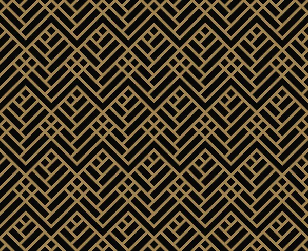 Patrón sin costuras con cuadrados, líneas de rayas trenzadas diagonales de oro negro. Fondo ornamental vectorial. Diseño futurista vibrante . — Vector de stock