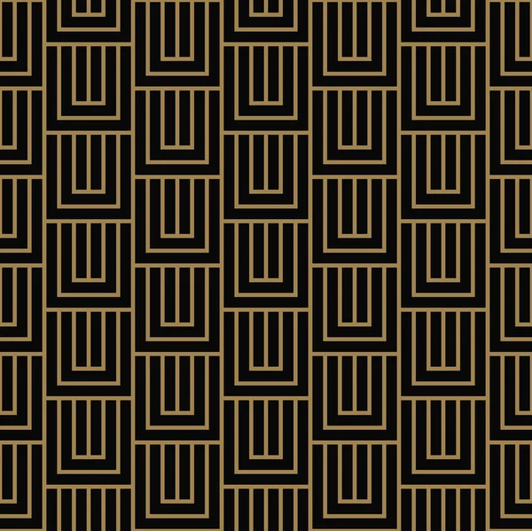 Model fără sudură cu pătrate, linii cu dungi cu diagonală de aur negru împletite. Fundal ornamental vectorial. Design vibrant futurist . — Vector de stoc