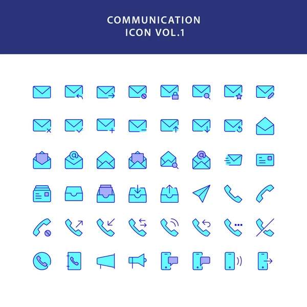 Comunicação preenchido conjunto de ícone esboço — Vetor de Stock