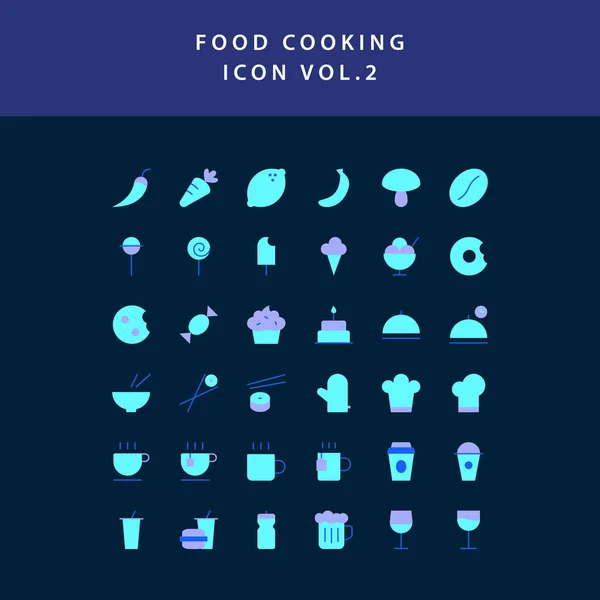 Comida cocina icono conjunto plano estilo diseño conjunto vol 2 — Vector de stock