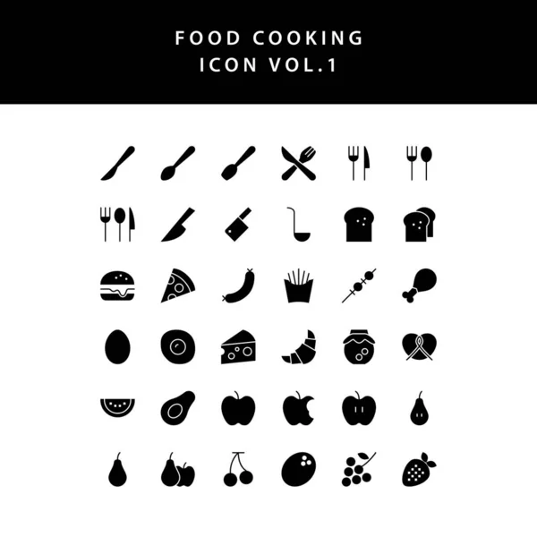 Comida cocina icono glifo estilo conjunto vol 1 — Vector de stock