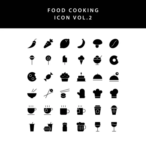 Comida cocina icono conjunto glifo estilo conjunto vol 2 — Vector de stock