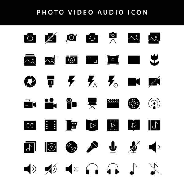 Foto video estilo glifo icono conjunto vol1 — Vector de stock