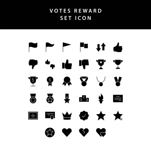 Recompensa y votos conjunto de iconos estilo glifo — Vector de stock