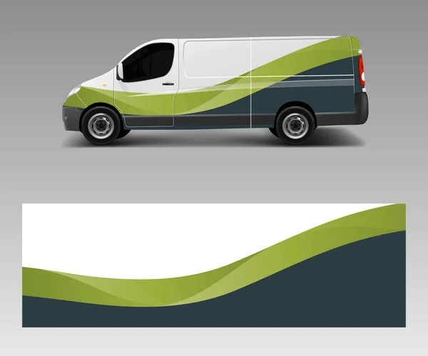 Cargo Van Decal Green Wave Shapes Truck Car Wrap Vector — Stock Vector