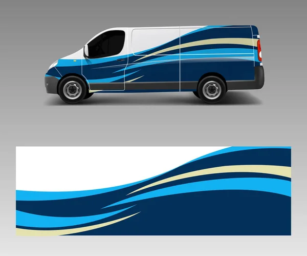 Vettore Modello Van Wrap Design Con Forme Onda Decalcomania Involucro — Vettoriale Stock