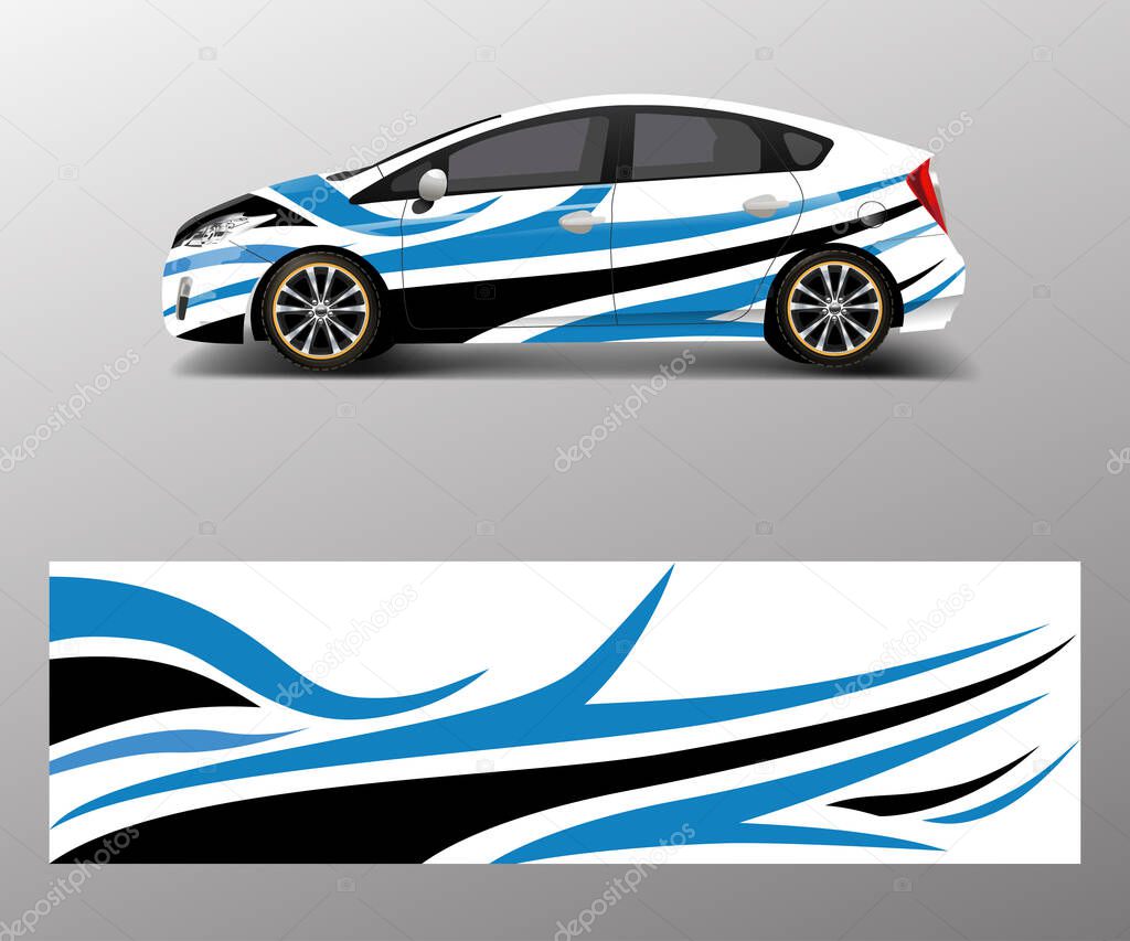 Car decal wrap design vector. Graphic abstract shapes racing for vehicle, race car template design vector