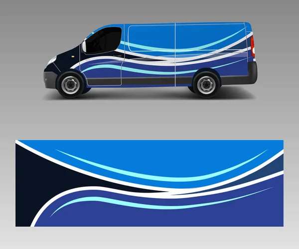 Vetor Modelo Design Van Wrap Com Formas Onda Decalque Envoltório — Vetor de Stock