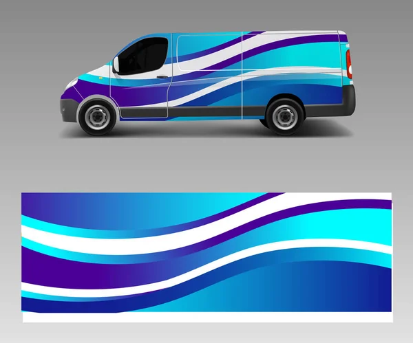 Van Wrap Design Template Vector Wave Shapes Decal Wrap Sticker — Stock Vector