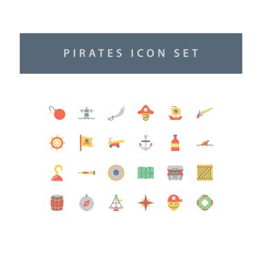 Renkli modern Düz tasarımı olan korsan simgesi seti.