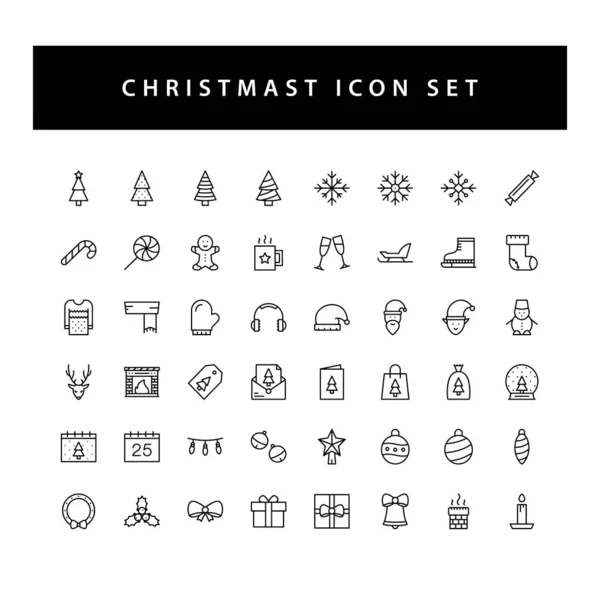 Juego Iconos Navidad Con Diseño Estilo Contorno Color Negro — Vector de stock