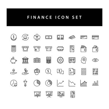 Siyah renk tasarımı ile iş ve finans simgesi seti.