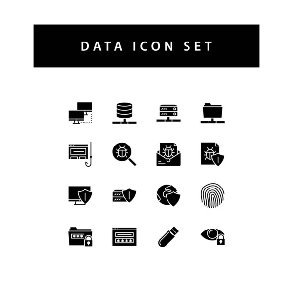 Conjunto Iconos Intercambio Datos Con Diseño Estilo Glifo Color Negro — Vector de stock