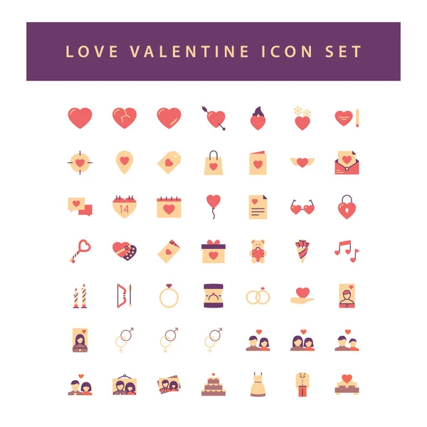 Ícone Amor Valentine Definido Com Design Colorido Estilo Plano Moderno —  Vetores de Stock