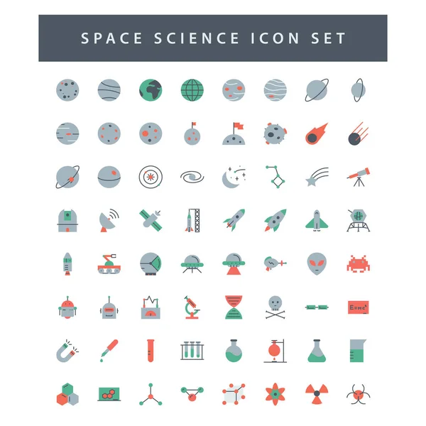 Espacio Ciencia Icono Conjunto Con Diseño Moderno Estilo Plano Colorido — Vector de stock