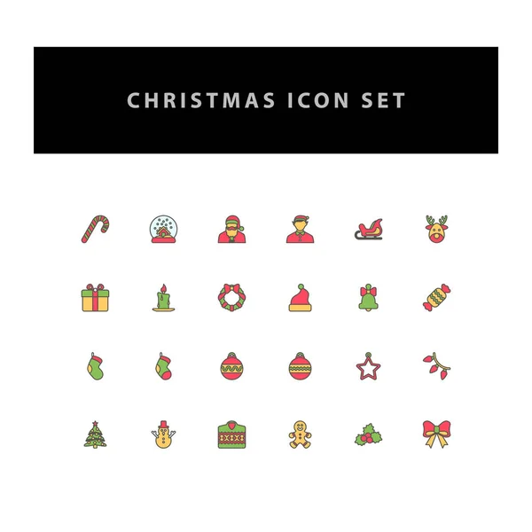 Conjunto Iconos Vector Navidad Con Diseño Estilo Contorno Lleno — Vector de stock