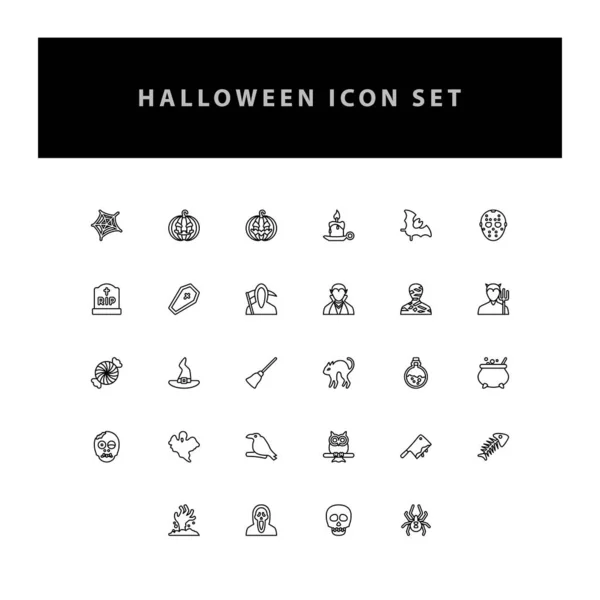 Icono Vector Halloween Conjunto Con Diseño Esquema — Vector de stock