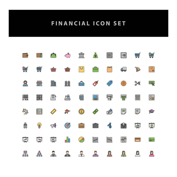 Negocio Iconos Vectoriales Financieros Conjunto Con Diseño Estilo Contorno Lleno — Vector de stock