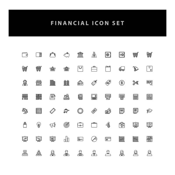 Negocio Iconos Vectoriales Financieros Conjunto Con Diseño Del Esquema — Vector de stock