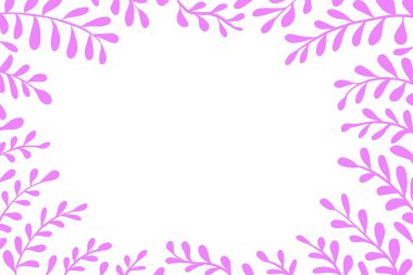 Pembe dallardan oluşan güzel bir çerçeve, kopyalama alanı için beyaz izole bir arkaplanda yapraklar. Çizim, Üretim programı.