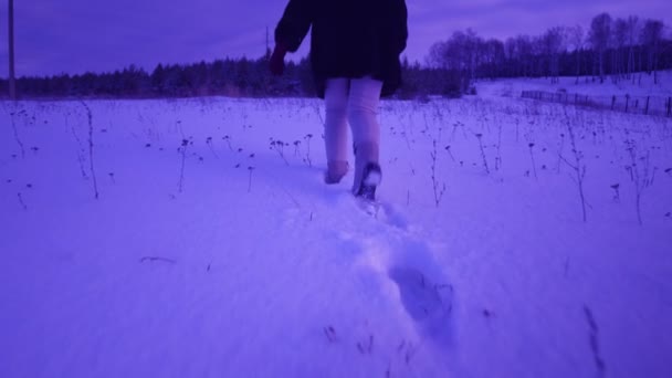 深い雪の中で人間の足跡 — ストック動画