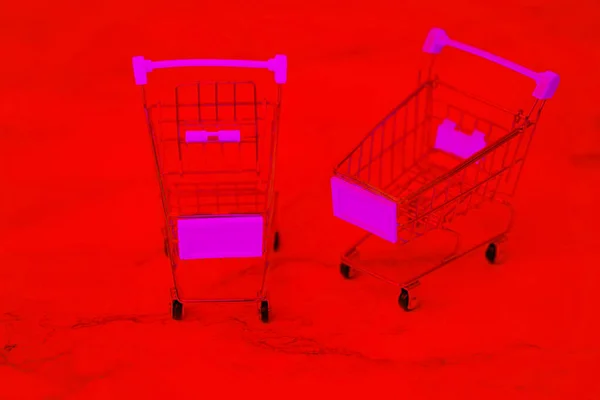 Nákupní Vozíky Nerezové Oceli Kov Supermarket Nákupní Košík Dva Prázdné — Stock fotografie