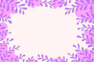 Beyaz arka planda çiçekler, dallar, yapraklar ve yapraklarla izole edilmiş bir çerçeve. düz uzan, tepeden bak