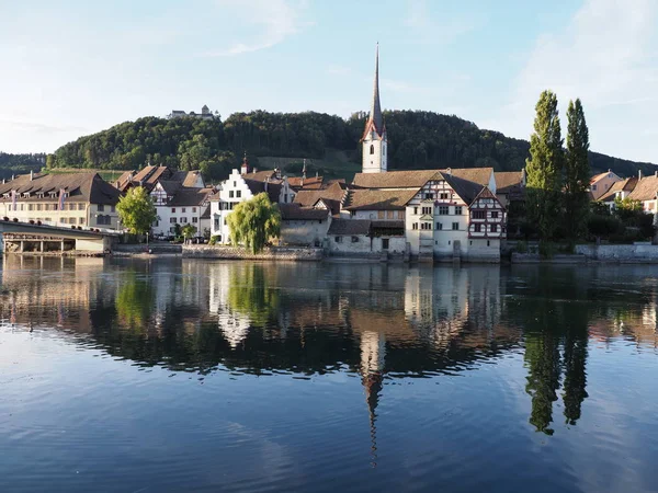 Szent György Apátság Rajna Folyónál Szépség Európai Stein Rhein Város — Stock Fotó