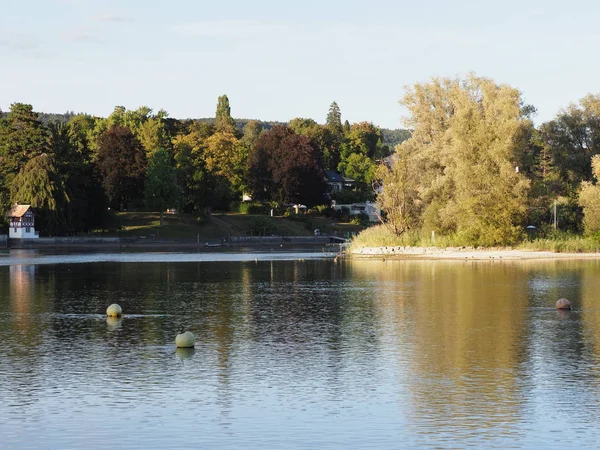 Beautiful Rhine River Landscape Reflected Water Seen European Stein Rhein — Stockfoto