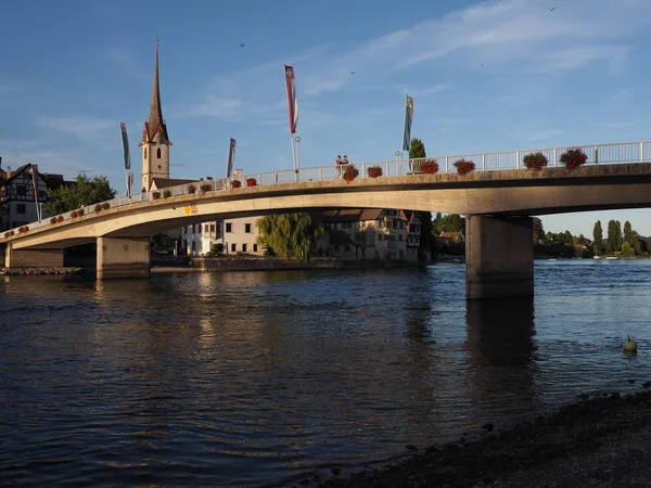 Scenic Road Bridge Rhine River European Stein Rhein Town Canton — 图库照片