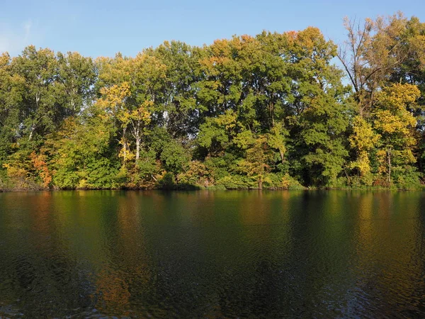 Scenic Landscape Trees Lake Wilanow Park European Warsaw Capital City — Stock Photo, Image