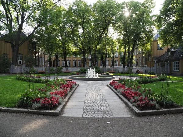 View Fountain Park Front Stiftsgarden European Trondheim City Trondelag District — Foto de Stock